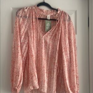 H&M Pink and Gold Long Sleeve Ruffled Blouse